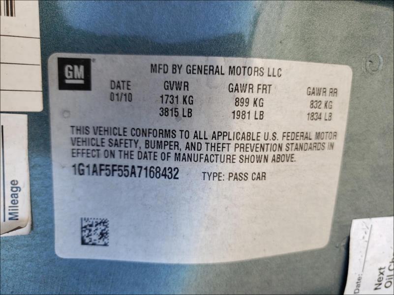 2010 CHEVROLET COBALT 2LT 1G1AF5F55A7168432