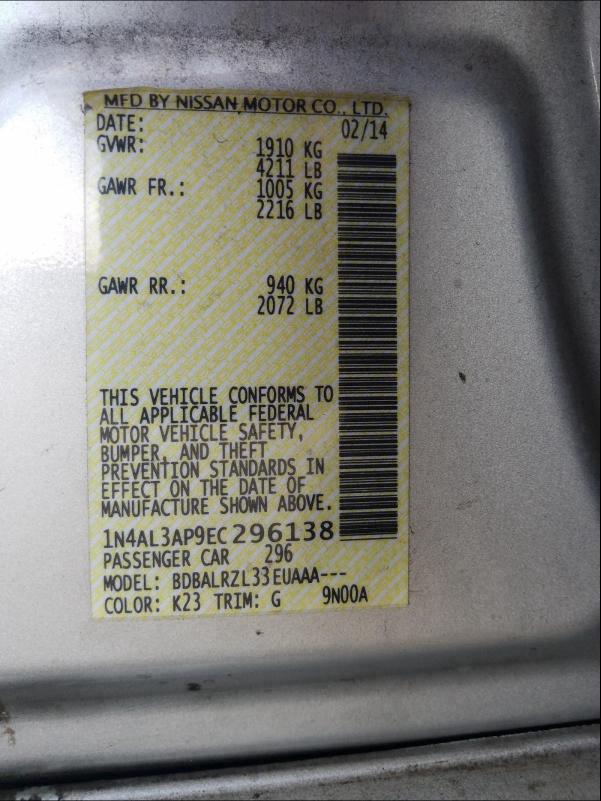 2014 NISSAN ALTIMA 2.5 - 1N4AL3AP9EC296138
