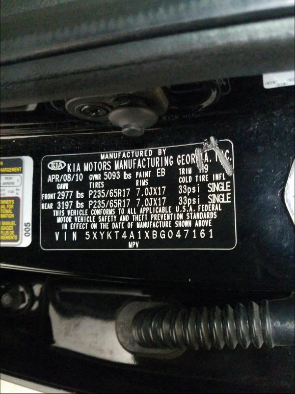2011 KIA SORENTO BA 5XYKT4A1XBG047161