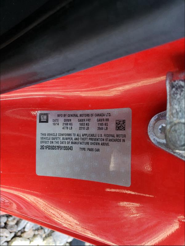 2015 CHEVROLET CAMARO LT 2G1FD3D37F9155043