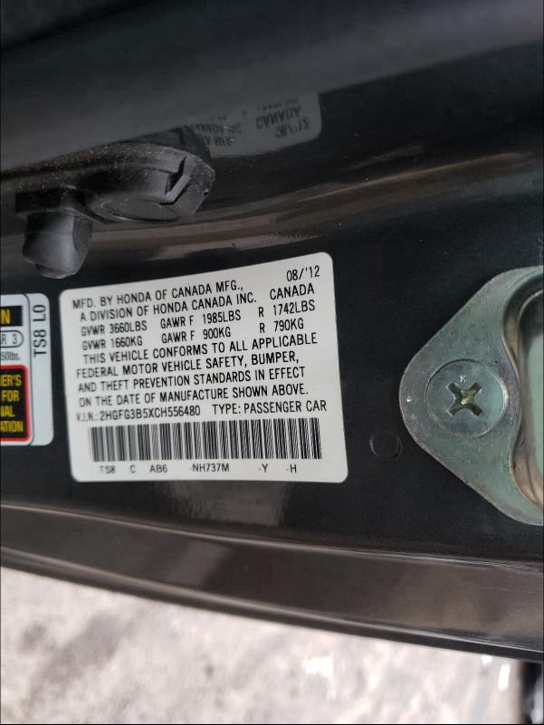 2012 HONDA CIVIC 2HGFG3B5XCH556480