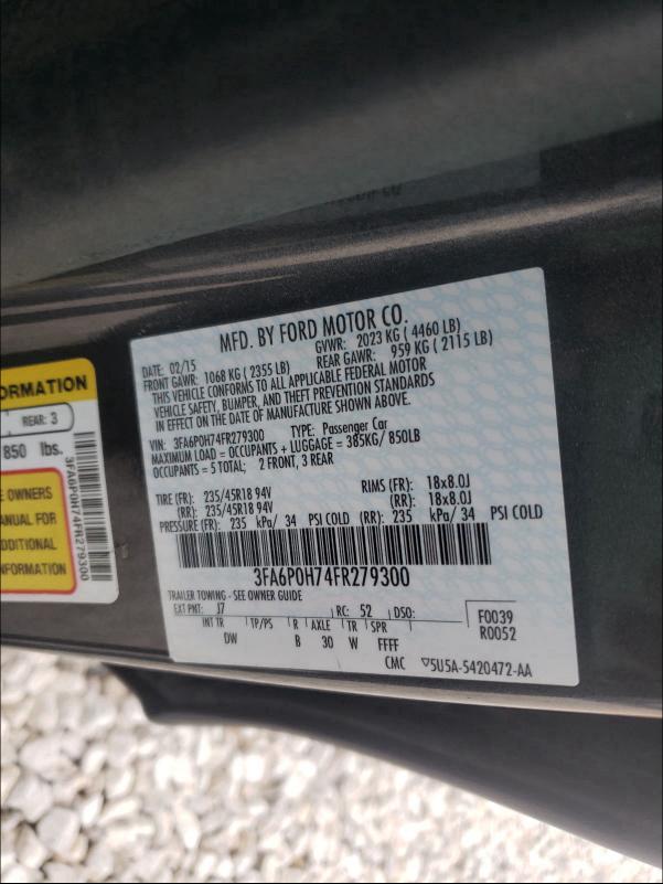3FA6P0H74FR279300 2015 Ford Fusion Se 2.5L