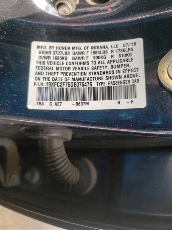 2016 HONDA CIVIC 19XFC2F75GE076476