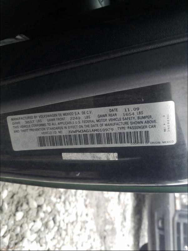 2010 VOLKSWAGEN NEW BEETLE 3VWPW3AG1AM010929