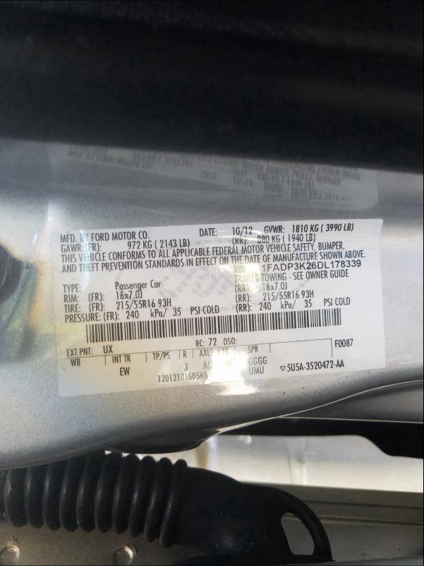 2013 FORD FOCUS 1FADP3K26DL178339