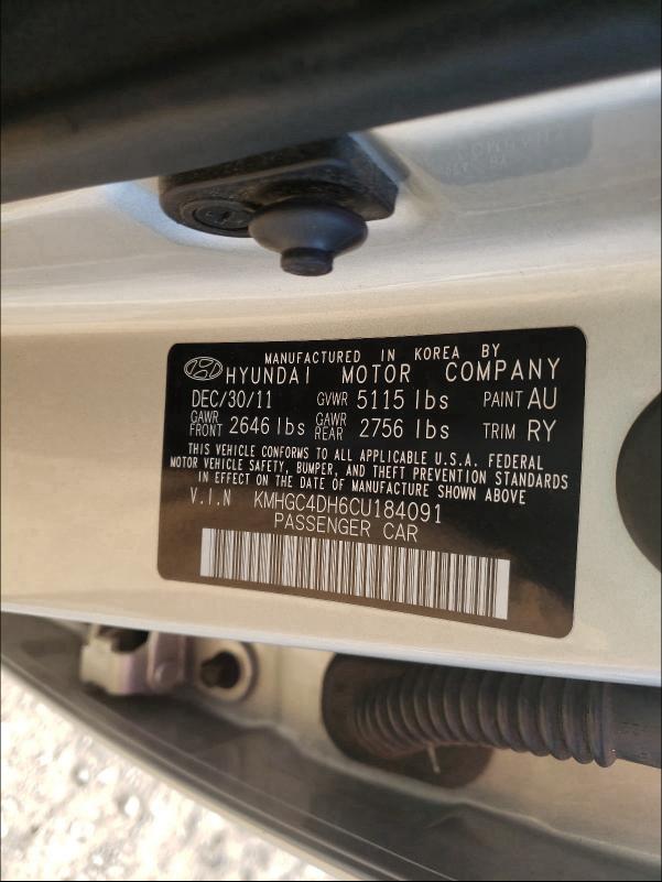 2012 HYUNDAI GENESIS 5. KMHGC4DH6CU184091