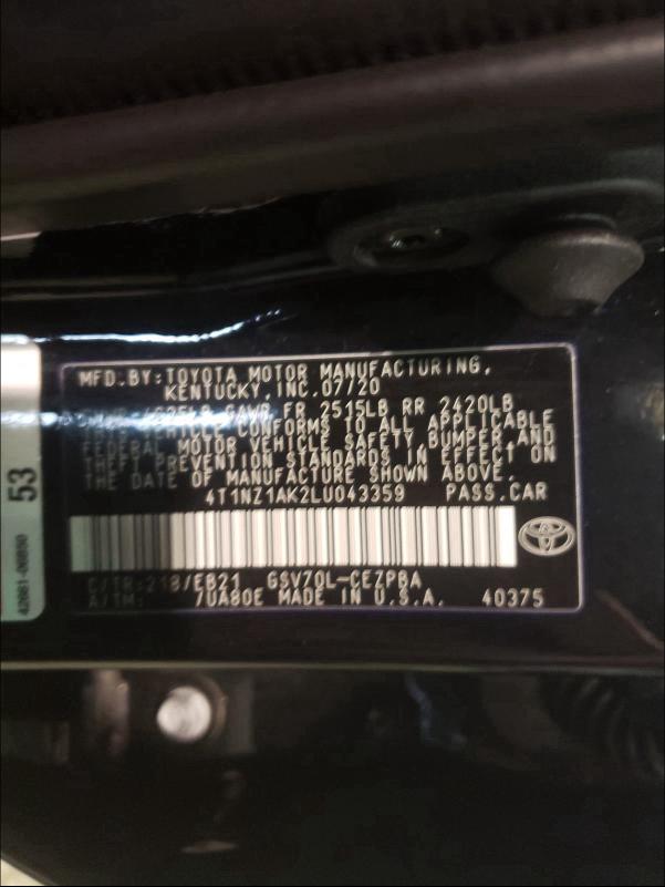 2020 TOYOTA CAMRY TRD 4T1NZ1AK2LU043359