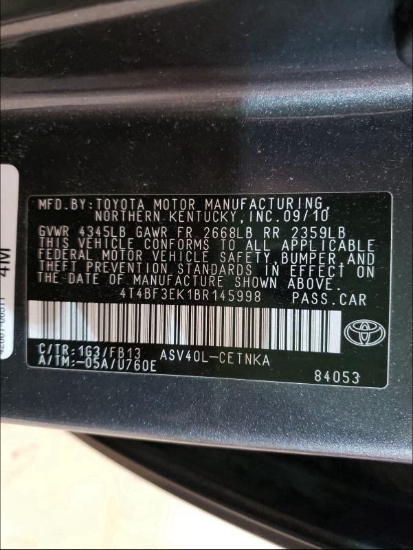 2011 TOYOTA CAMRY BASE 4T4BF3EK1BR145998