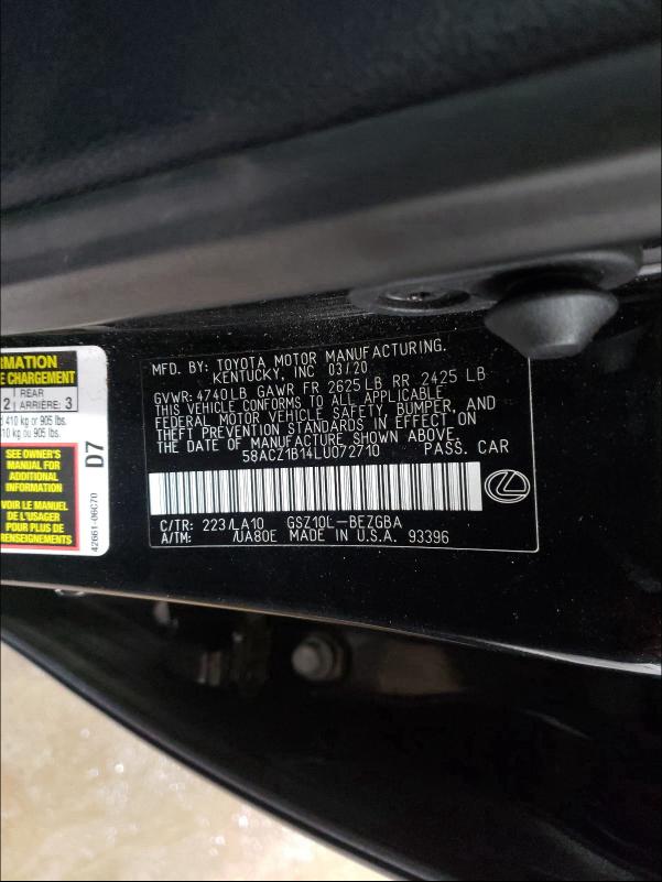 2020 LEXUS ES 350 BAS 58ACZ1B14LU072710