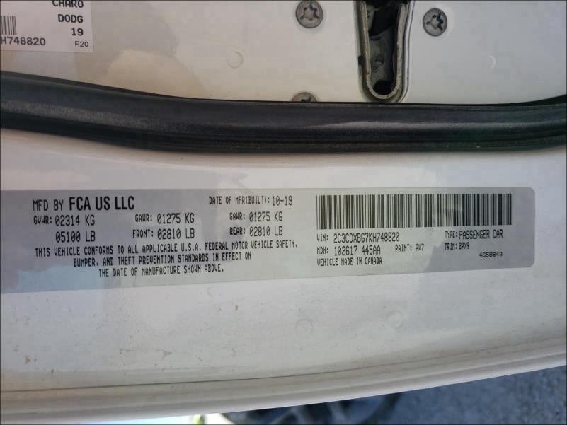 2019 DODGE CHARGER SX 2C3CDXBG7KH748820