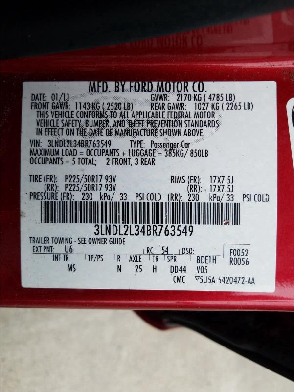 2011 LINCOLN MKZ HYBRID 3LNDL2L34BR763549