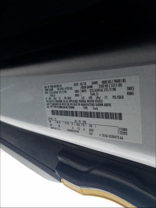 2018 FORD TRANSIT 1FTYR1CM0JKA72089