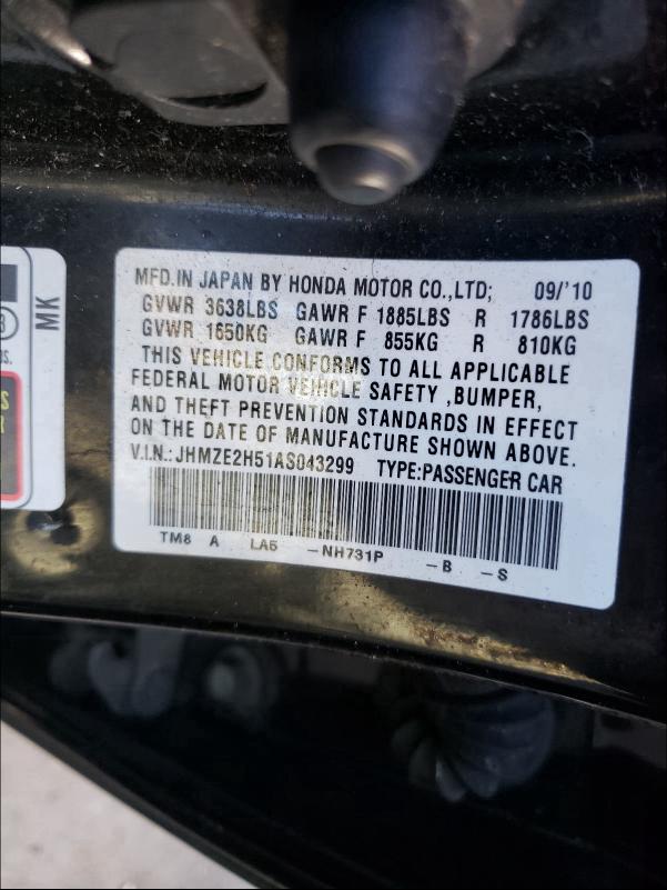 2010 HONDA INSIGHT LX JHMZE2H51AS043299