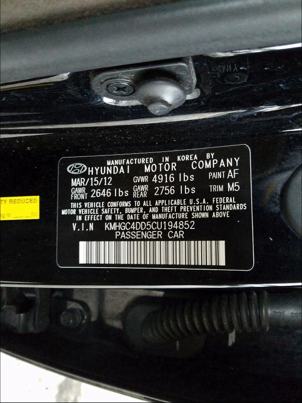 2012 HYUNDAI GENESIS 3. KMHGC4DD5CU194852