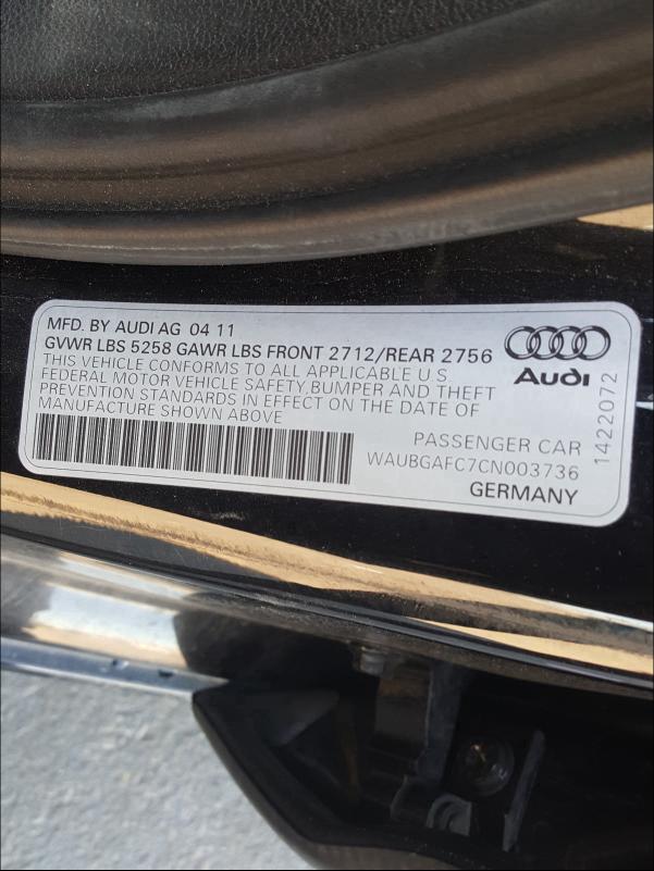2012 AUDI A6 WAUBGAFC7CN003736