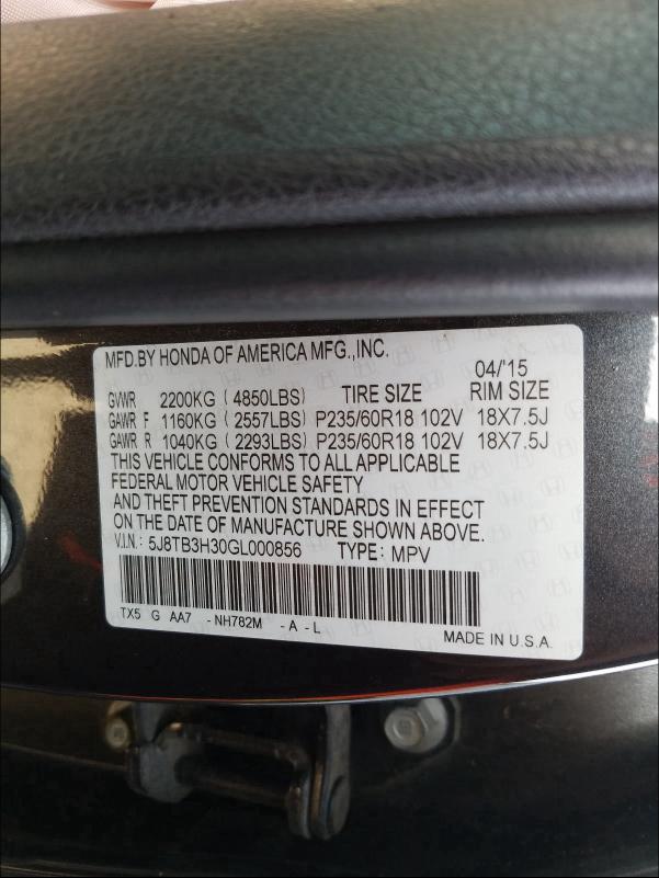 2016 ACURA RDX 5J8TB3H30GL000856