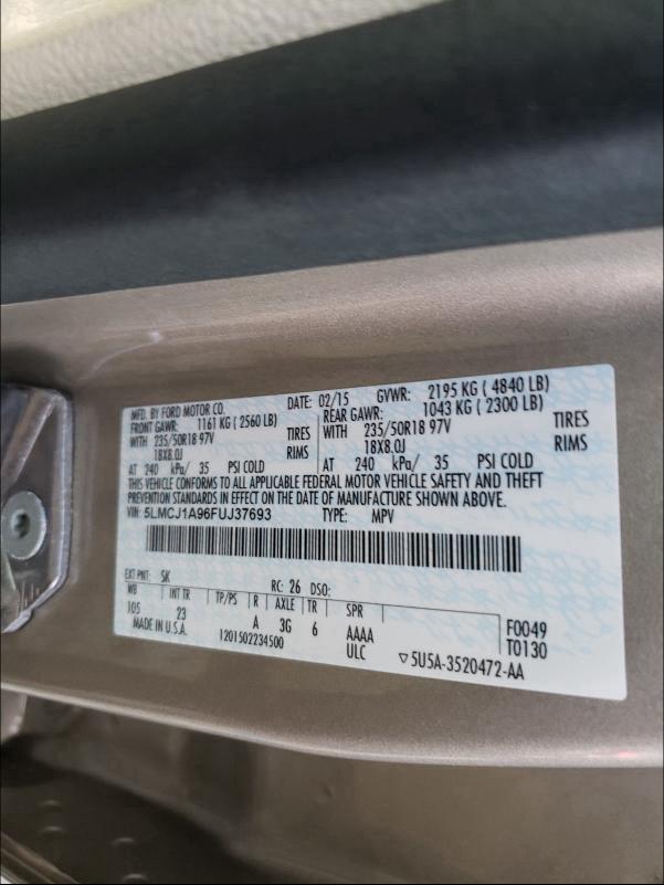 2015 LINCOLN MKC 5LMCJ1A96FUJ37693