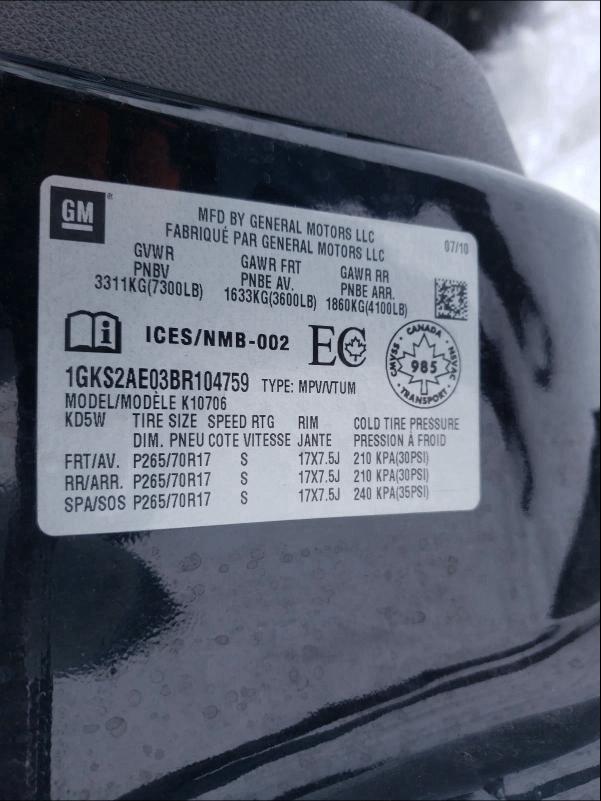 2011 GMC YUKON SLE 1GKS2AE03BR104759