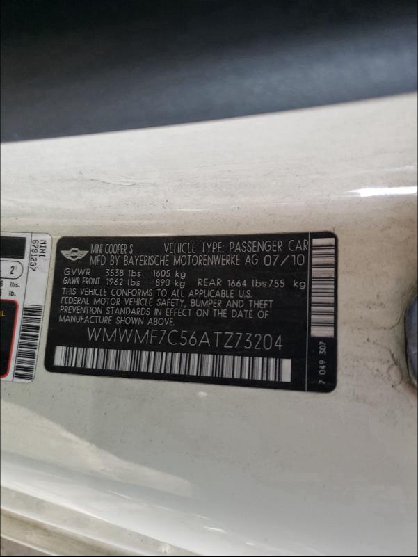 2010 MINI COOPER S - WMWMF7C56ATZ73204