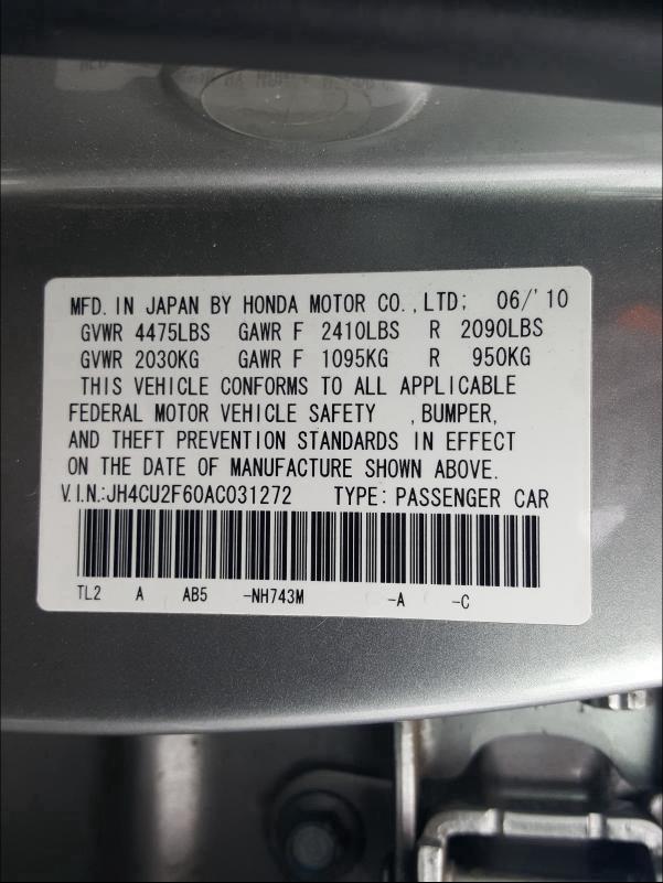 2010 ACURA TSX JH4CU2F60AC031272