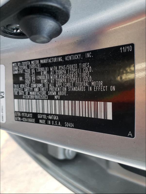 2011 TOYOTA VENZA 4T3ZK3BB1BU035923