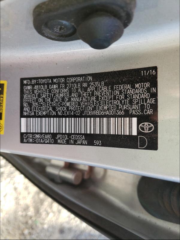 2017 TOYOTA MIRAI JTDBVRBD6HA001366
