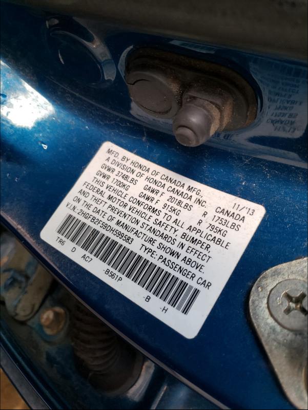 2013 HONDA CIVIC LX 2HGFB2F59DH599583