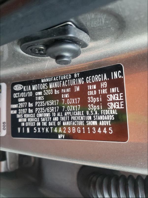 2011 KIA SORENTO BA - 5XYKT4A23BG113445