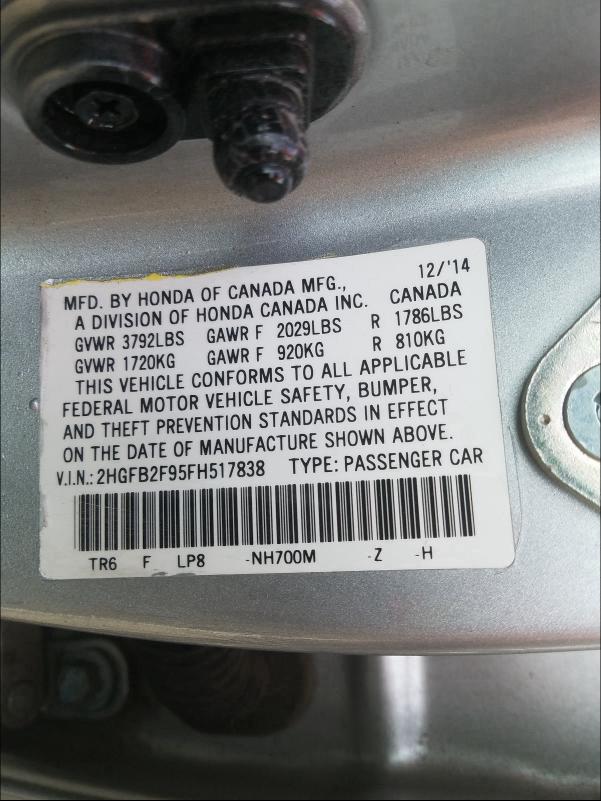 2015 HONDA CIVIC EXL 2HGFB2F95FH517838