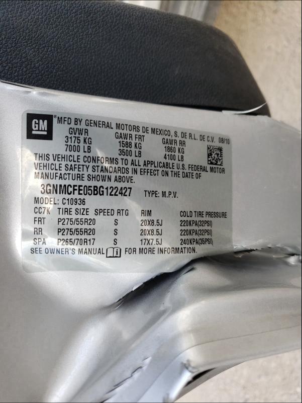 2011 CHEVROLET AVALANCHE 3GNMCFE05BG122427