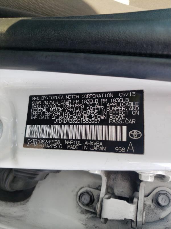2013 TOYOTA PRIUS C JTDKDTB32D1553237
