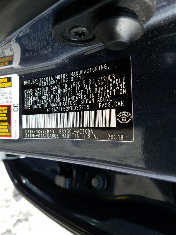 2019 TOYOTA AVALON XLE 4T1BZ1FB2KU035739