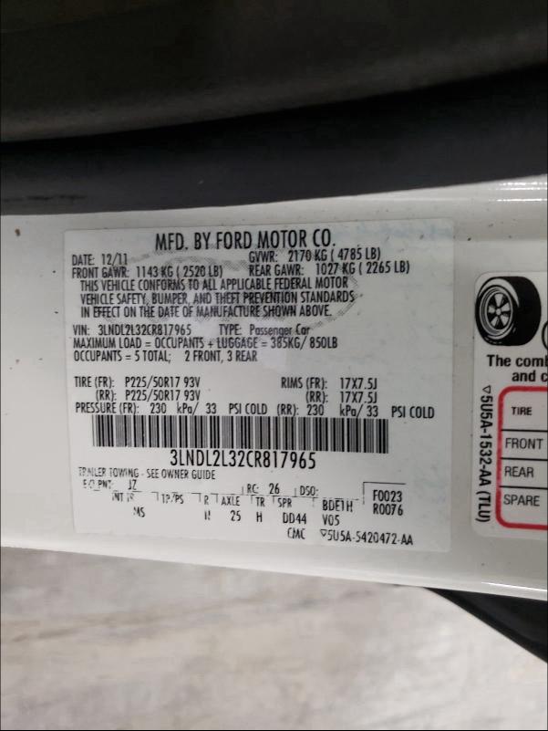 2012 LINCOLN MKZ HYBRID 3LNDL2L32CR817965