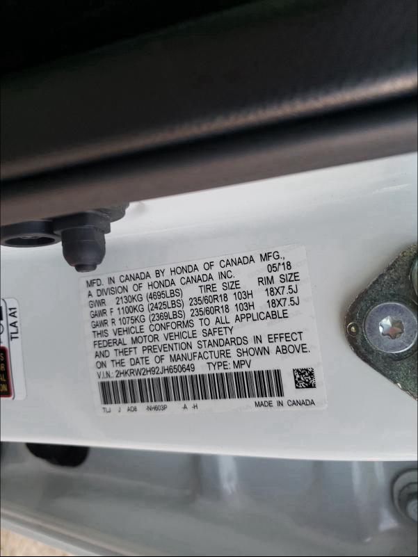 2018 HONDA CR-V TOURI 2HKRW2H92JH650649