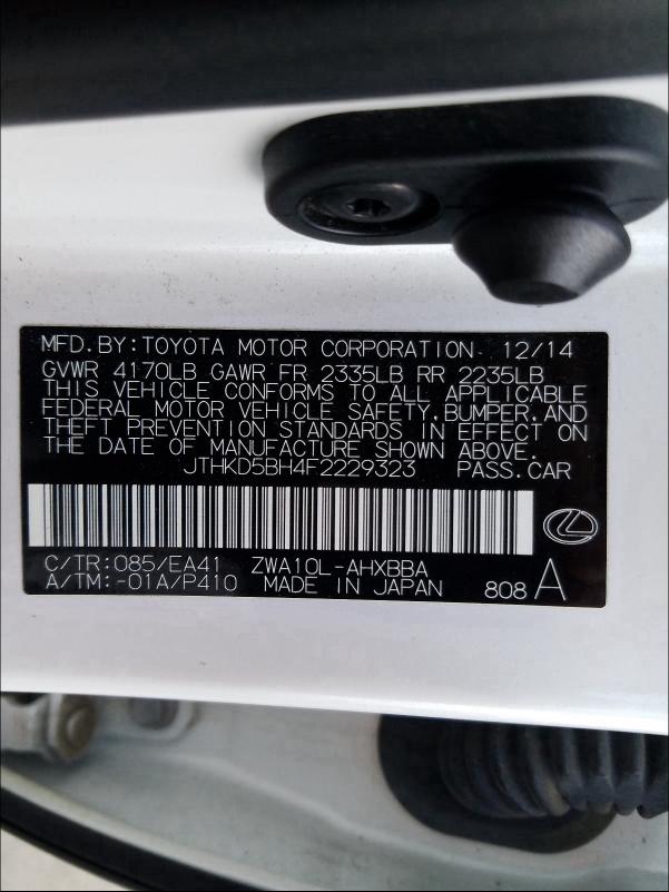 2015 LEXUS CT 200 JTHKD5BH4F2229323