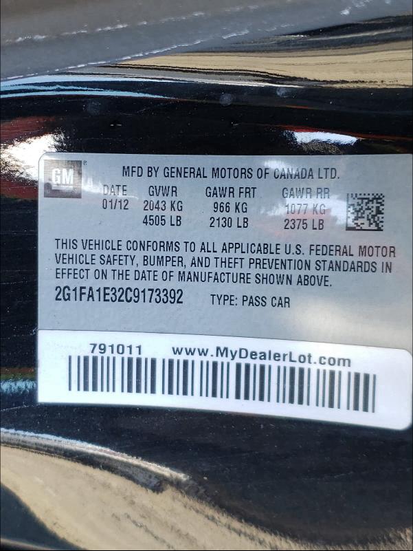 2012 CHEVROLET CAMARO LS 2G1FA1E32C9173392