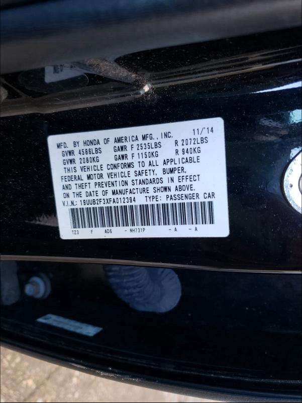2015 ACURA TLX 19UUB2F3XFA012394