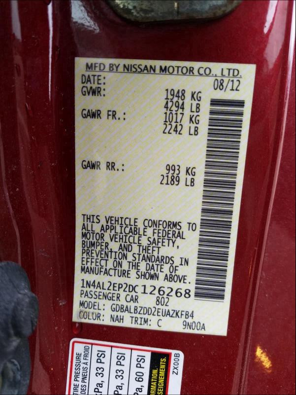 2013 NISSAN ALTIMA S 1N4AL2EP2DC126268