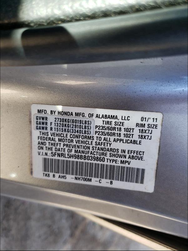 2011 HONDA ODYSSEY TO 5FNRL5H98BB039860