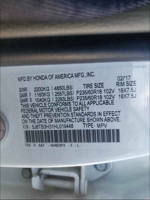 2017 ACURA RDX 5J8TB3H31HL019448