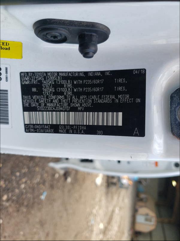 2018 TOYOTA SIENNA L 5TDZZ3DC4JS940707