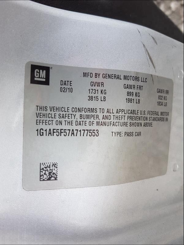 2010 CHEVROLET COBALT 2LT 1G1AF5F57A7177553