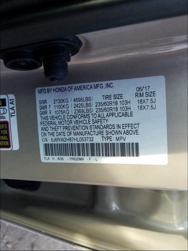 2017 HONDA CR-V EXL 5J6RW2H87HL053732