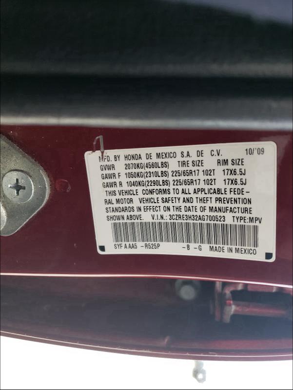 2010 HONDA CR-V LX 3CZRE3H32AG700523