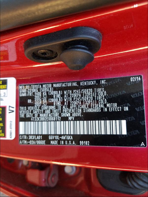 2014 TOYOTA VENZA LE 4T3ZK3BB2EU068112