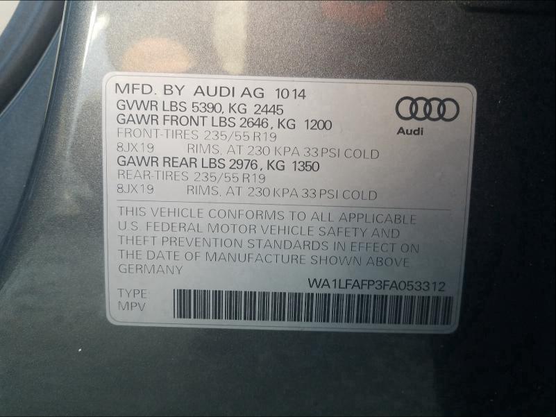 2015 AUDI Q5 PREMIUM WA1LFAFP3FA053312