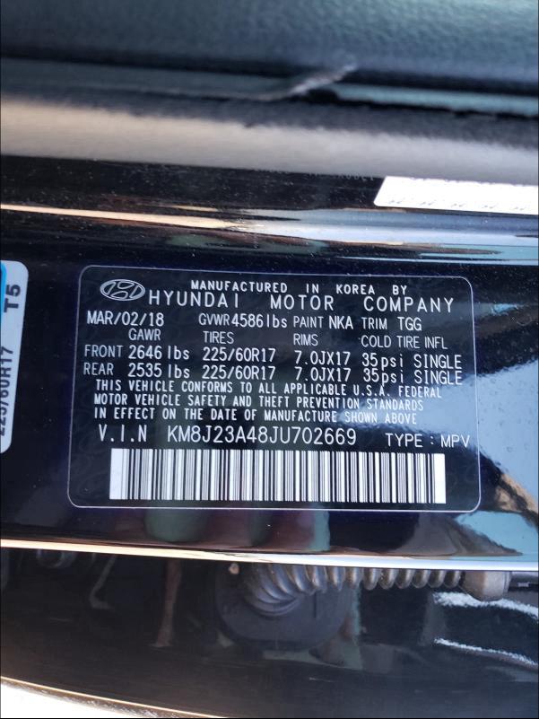 2018 HYUNDAI TUCSON SE KM8J23A48JU702669