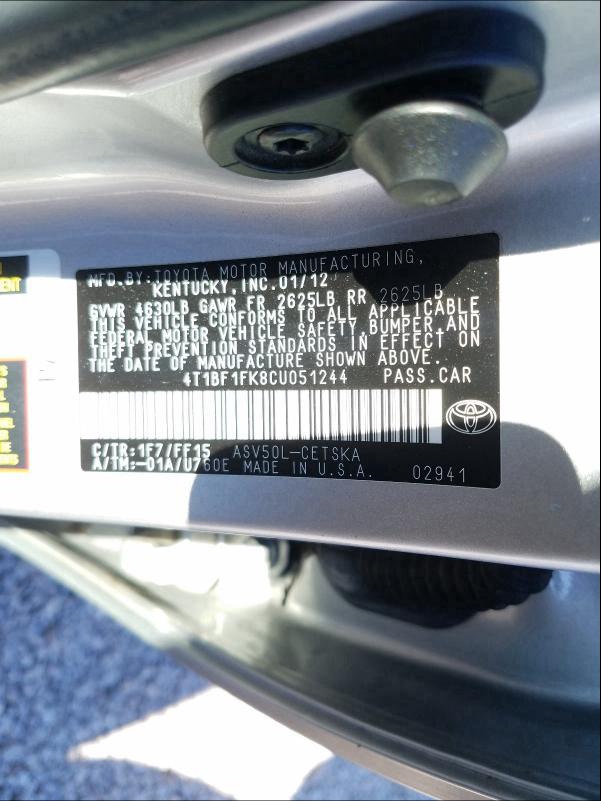 2012 TOYOTA CAMRY BASE 4T1BF1FK8CU051244
