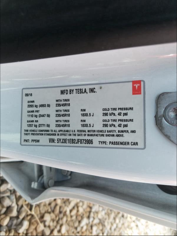 2018 TESLA MODEL 3 5YJ3E1EB2JF073906
