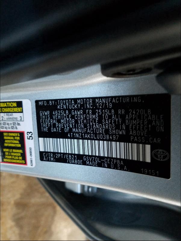 2020 TOYOTA CAMRY TRD 4T1NZ1AK0LU038497